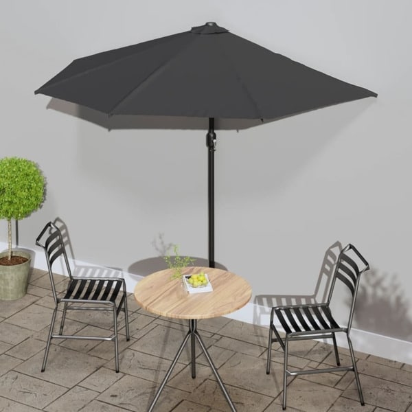 vidaXL Balkongparasoll m. aluminiumstolpe antracit 270x144 cm halvrunt Antracit