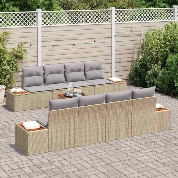 vidaXL Trädgårdsoffset med lagring 9 pcs Beige Poly rattan Beige