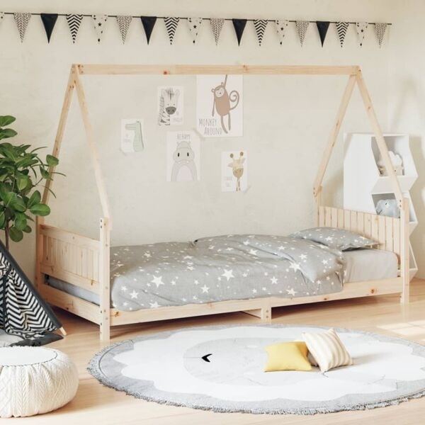 vidaXL Sängram för barnsäng 90x200 cm massiv furu Brun