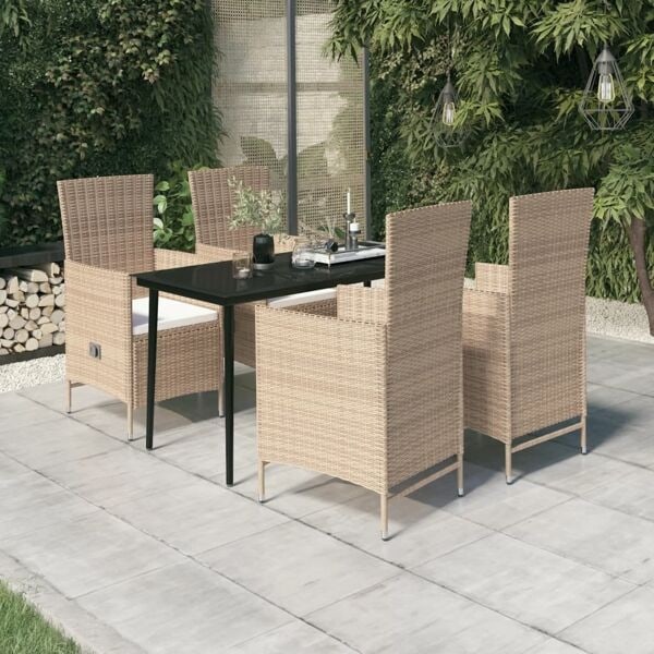 vidaXL Matgrupp för trädgården med dynor 5 delar beige Beige