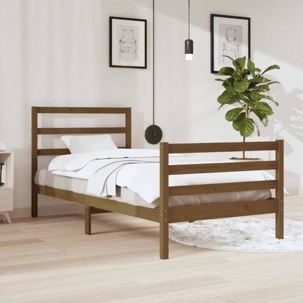 vidaXL Sängram honungsbrun massiv furu 90x200 cm enkelsäng Brun
