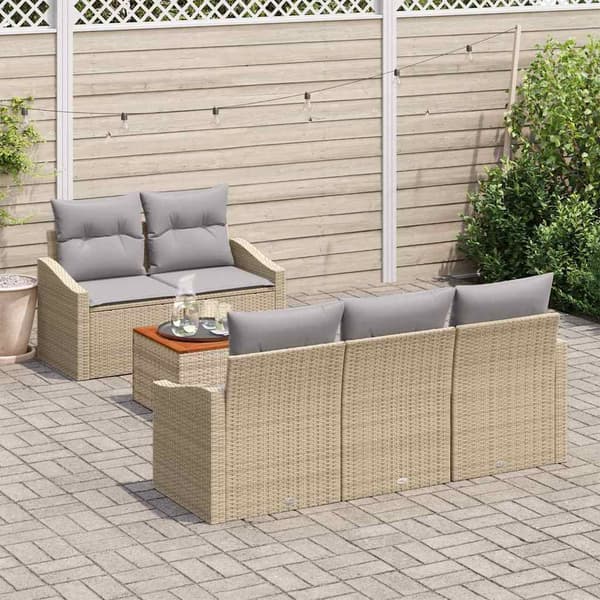 vidaXL Trädgårdsoffset 6 st Beige och Ljusgrå konstrotting Beige