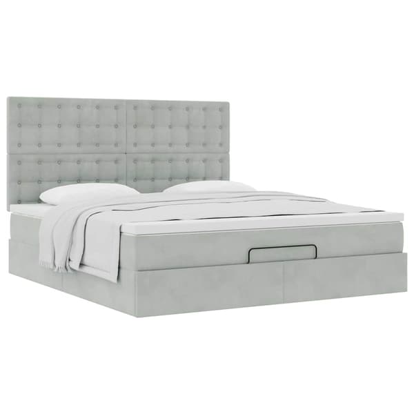 vidaXL Ottoman sängram med madrasser ljusgrå 180x200 cm sammet Grå
