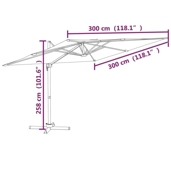vidaXL Frihängande parasoll med aluminiumstång sandvit 300x300 c Kräm