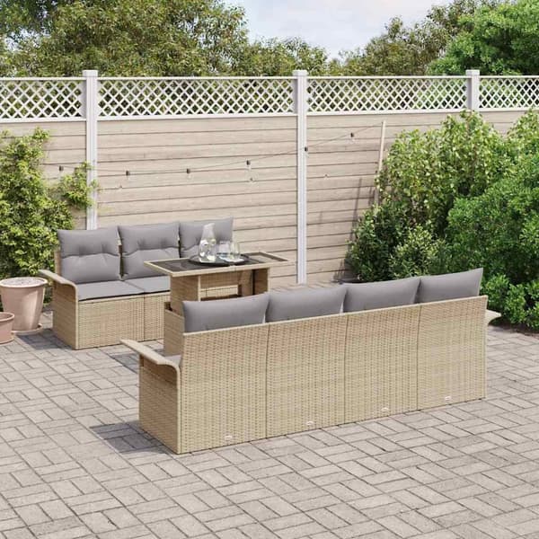vidaXL Trädgårdsoffset med kudde med lagring 8 pcs Beige Poly rattan Beige