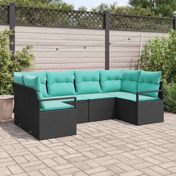 vidaXL Soffset med kudde 6 pcs Svart Poly Rattan Svart