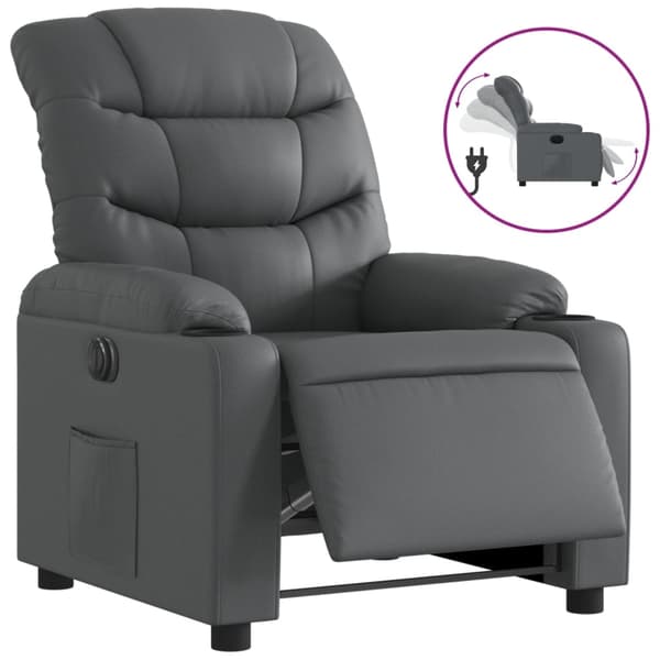 vidaXL Elektrisk reclinerfåtölj grå konstläder Grå