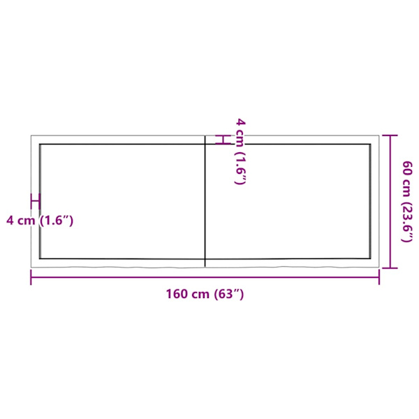 vidaXL Bordsskiva mörkbrun 160x60x(2-4) cm behandlad massiv ek Brun
