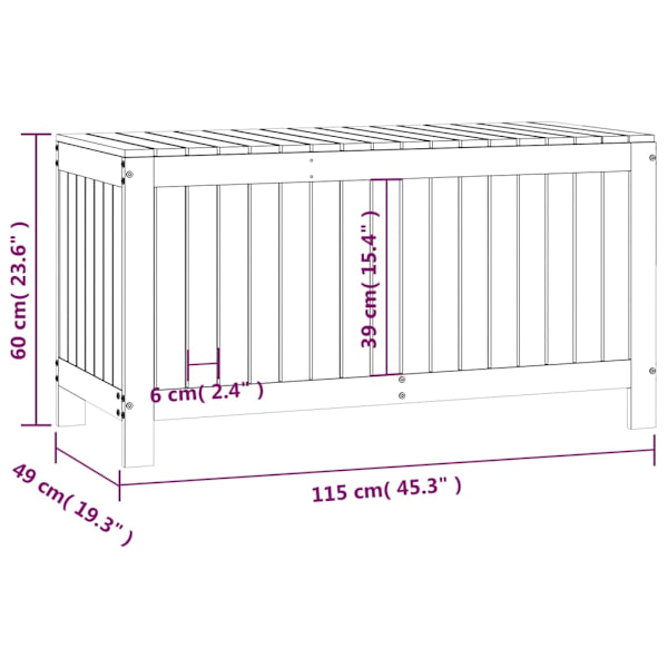vidaXL Dynbox svart 115x49x60 cm massiv furu Vit