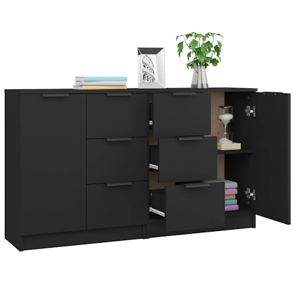 vidaXL Skänk 2 st svart 60x30x70 cm konstruerat trä Svart