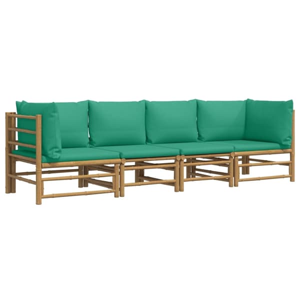 vidaXL Loungegrupp 4 delar gröna dynor bambu Brun
