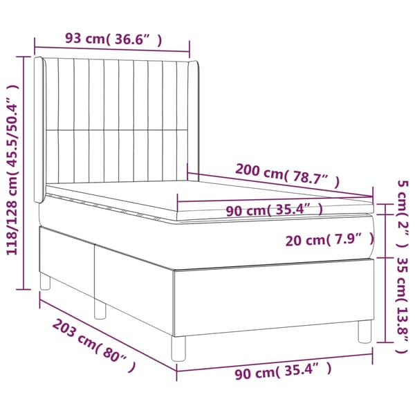 vidaXL Ramsäng med madrass ljusgrå 90x200 cm tyg Grå