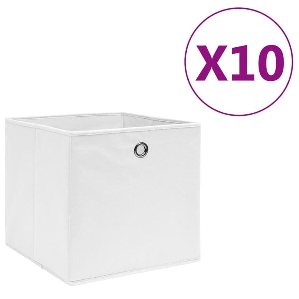 vidaXL Förvaringslådor 10 st non-woven tyg 28x28x28 cm vit Vit