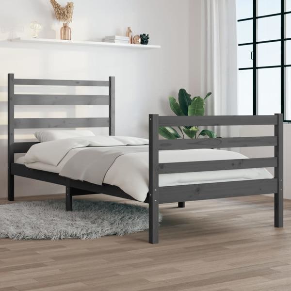 vidaXL Sängram massiv furu 90x200 cm grå Grå