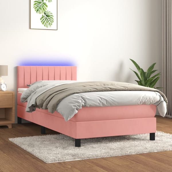 vidaXL Ramsäng med madrass rosa & LED 80x200 cm sammet Rosa