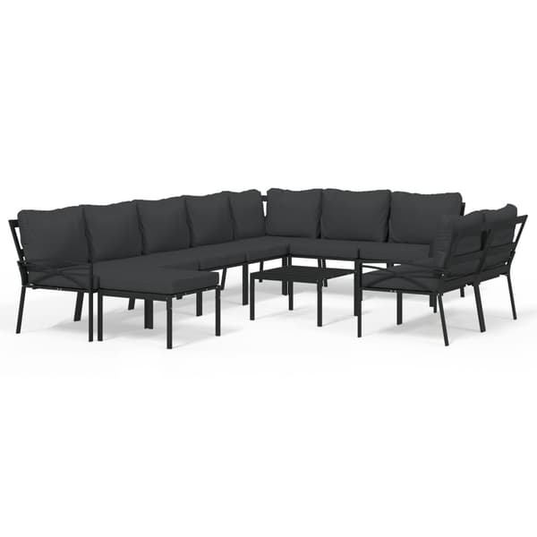 vidaXL Loungegrupp 11 delar mörkgrå dynor stål art