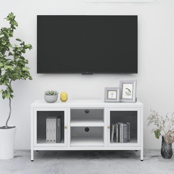 vidaXL TV-bänk vit 105x35x52 cm stål och glas Vit