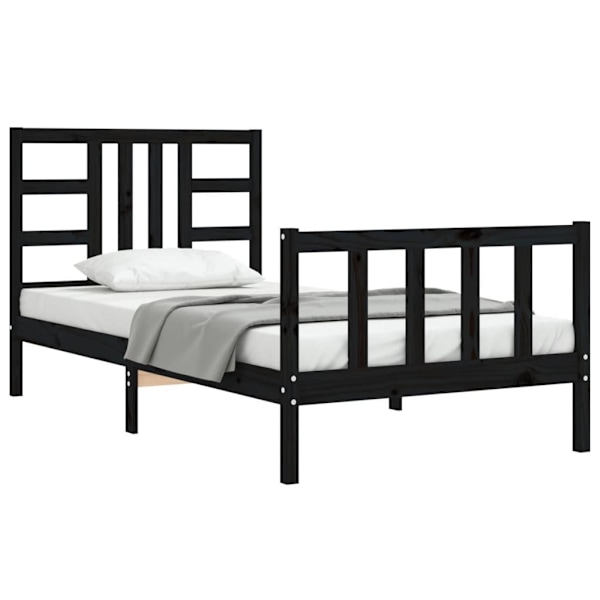 vidaXL Sängram med huvudgavel svart 100x200 cm massivt trä Svart