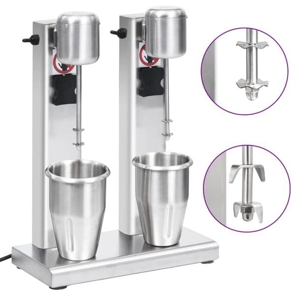 vidaXL Milkshakeblender med dubbla koppar rostfritt stål 2 L Silver
