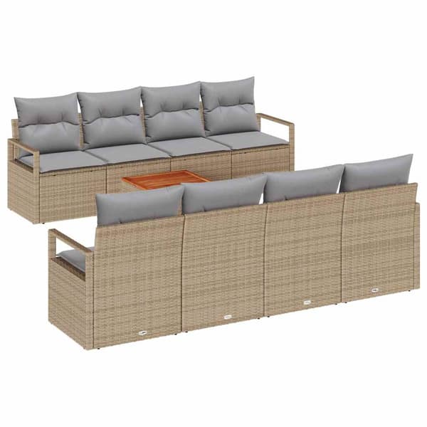vidaXL Trädgårdsoffset 9 st Beige konstrotting Beige