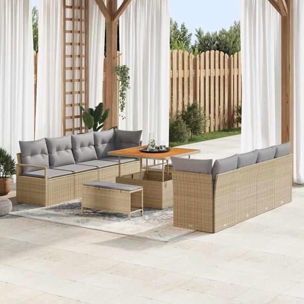 vidaXL Trädgårdsoffset 11 st Beige konstrotting Beige