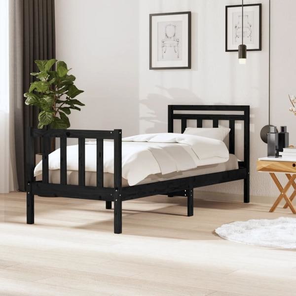 vidaXL Sängram svart massivt trä 90x200 cm Svart