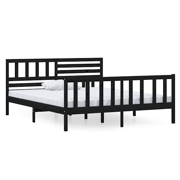 vidaXL Sängram massiv furu 135x190 cm svart Svart