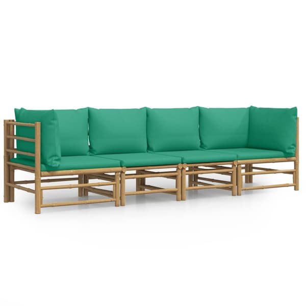 vidaXL Loungegrupp 4 delar gröna dynor bambu Brun