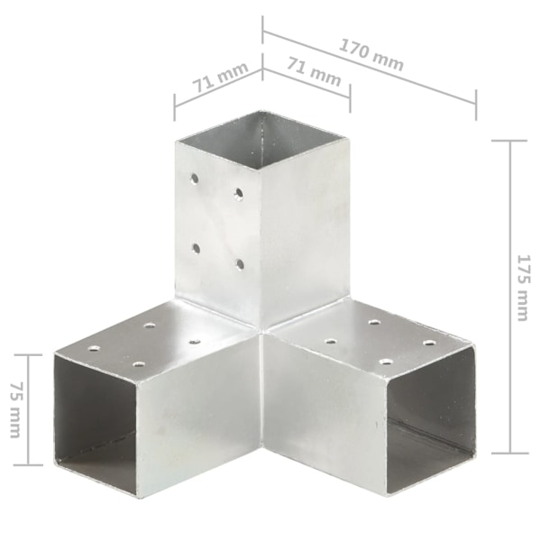 vidaXL Stolpbeslag Y-form galvaniserad metall 71x71 mm Silver