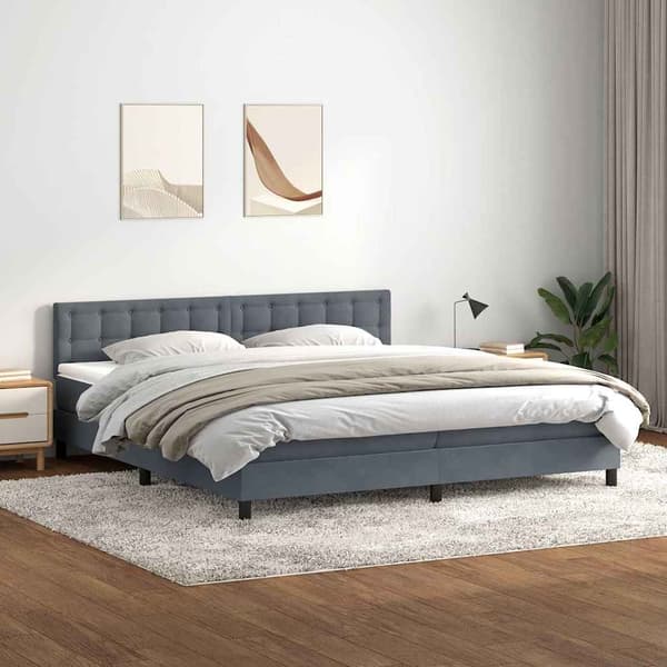 vidaXL Ramsäng med madrass mörkgrå 180x210 cm sammet Grå