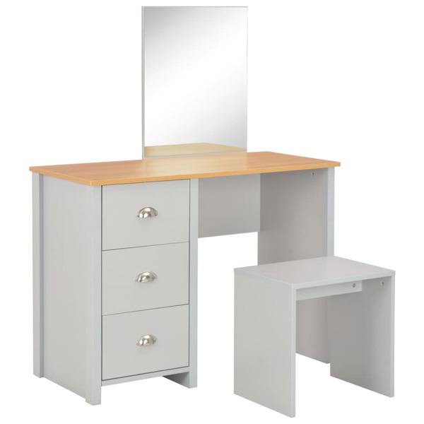 vidaXL Sminkbord med spegel och pall grå 104x45x131 cm grå