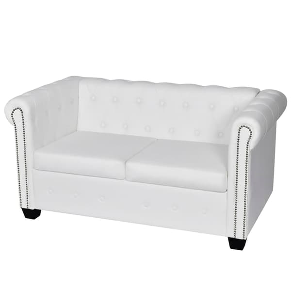 vidaXL Soffset Chesterfield i vit konstläder 2-sitsig + 3-sitsig Vit