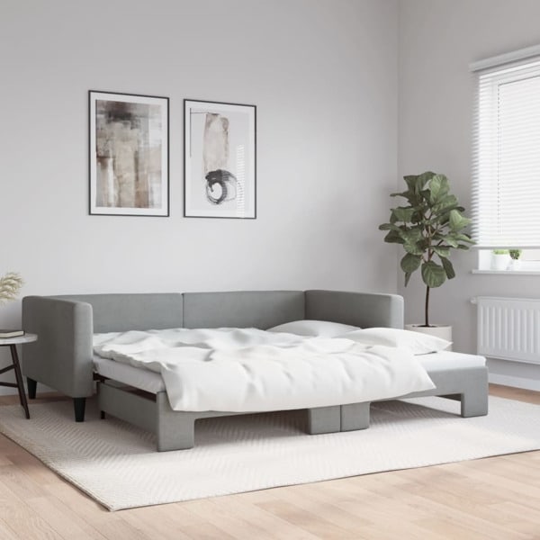 vidaXL Dagbädd utdragbar ljusgrå 100x200 cm tyg Grå