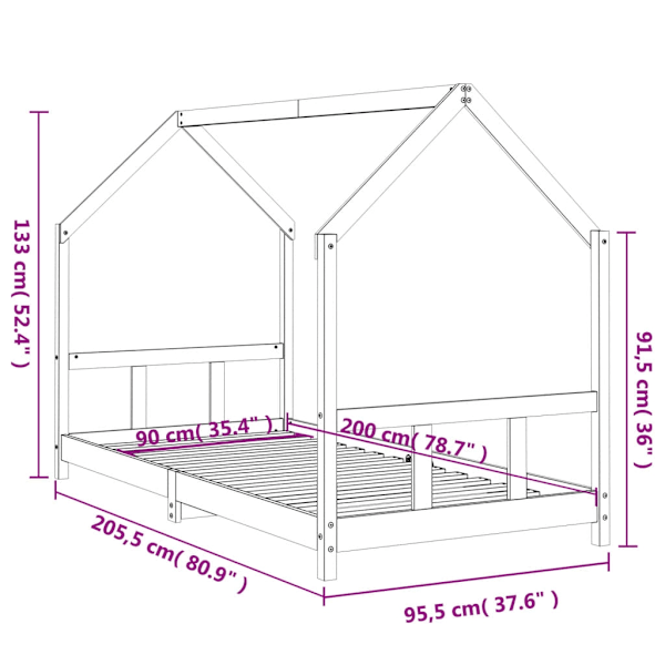 vidaXL Sängram för barnsäng vit 90x200 cm massiv furu Vit