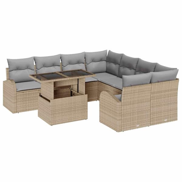 vidaXL Trädgårdsoffset 9 st Beige konstrotting Beige