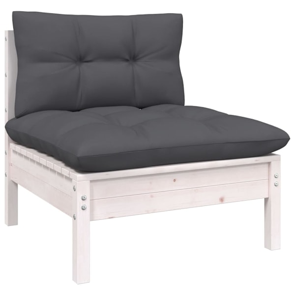 vidaXL Loungegrupp med dynor 3 delar vit massiv furu Vit