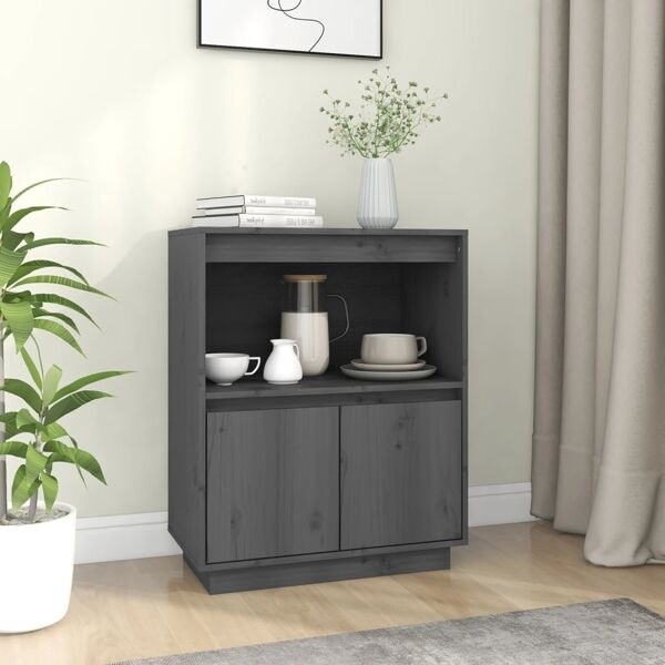 vidaXL Skänk grå 60x34x75 cm massiv furu grå