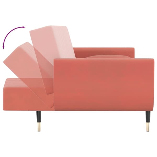 vidaXL Bäddsoffa 2-sits med två kuddar rosa sammet Rosa