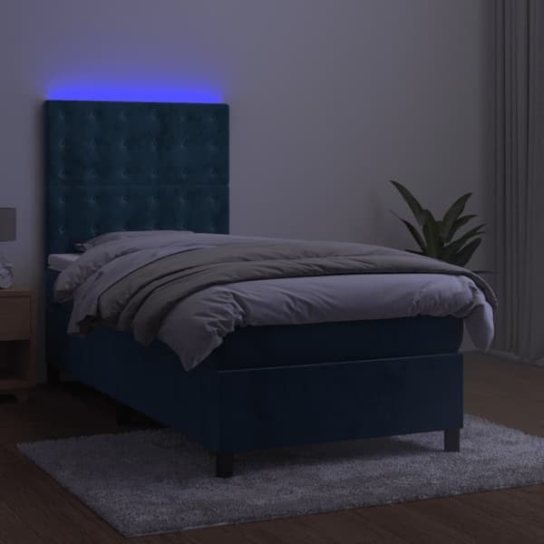 vidaXL Ramsäng med madrass & LED mörkblå 90x190 cm sammet Blå