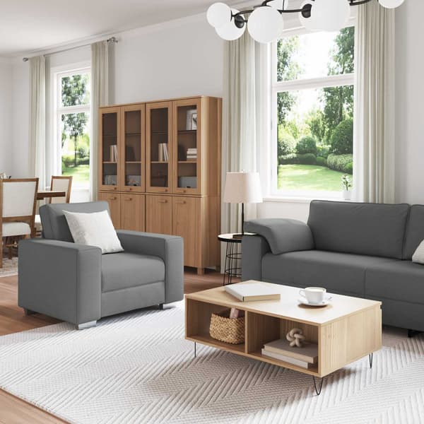 vidaXL Soffa 3 st Mörkgrå Linnenblandad tyg Grå