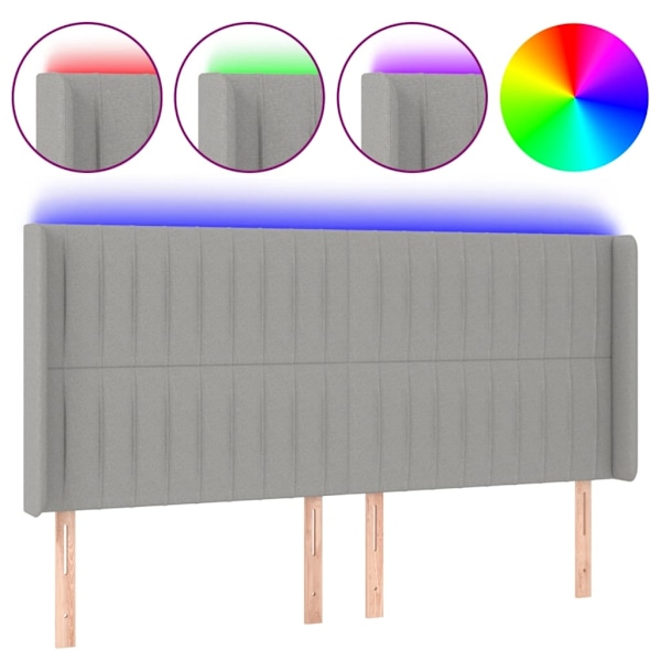 vidaXL Sänggavel LED ljusgrå 203x16x118/128 cm tyg Grå
