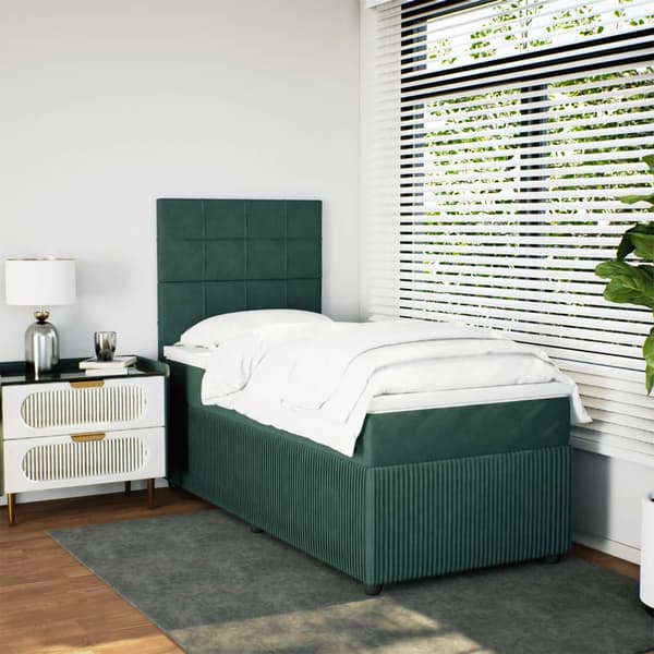 vidaXL Ramsäng med madrass mörkgrön 90x190 cm sammet Grön