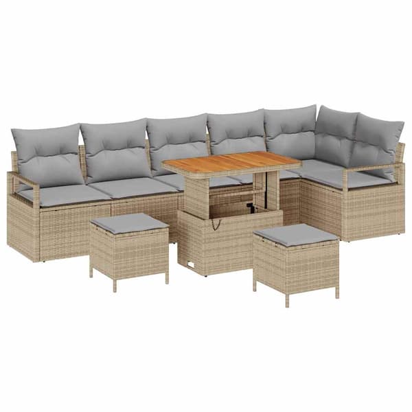 vidaXL Trädgårdsoffset 9 st Beige Poly rattan Beige