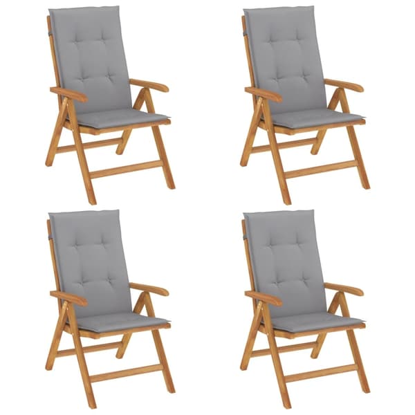 vidaXL Fällbara fåtöljer med dynor, 4 st, massivt trä, teak Brun