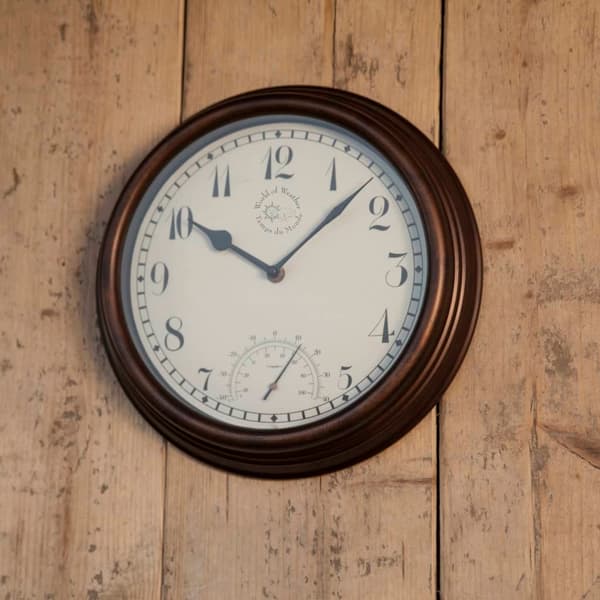 Esschert Design Stationsklocka med termometer 30,5 cm TF007 Brun