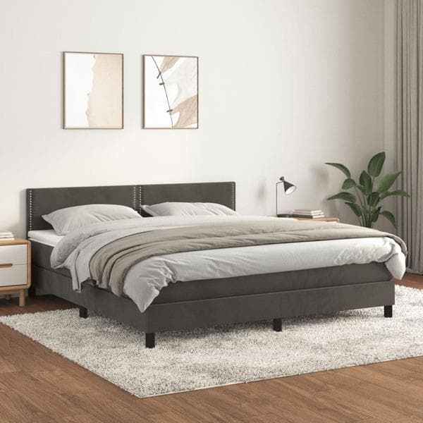 vidaXL Ramsäng med madrass mörkgrå 180x200 cm sammet Grå