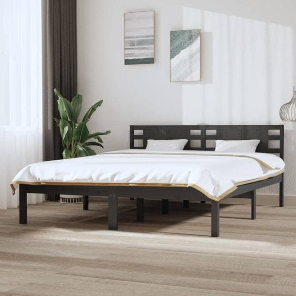 vidaXL Sängram grå massiv furu 160x200 cm Grå
