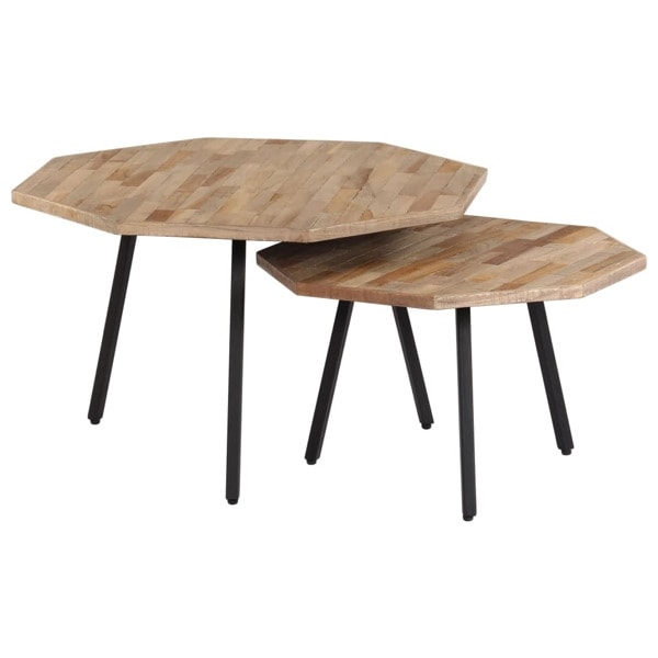 vidaXL Soffbord 2 st hexagonala återvunnen teak Brun