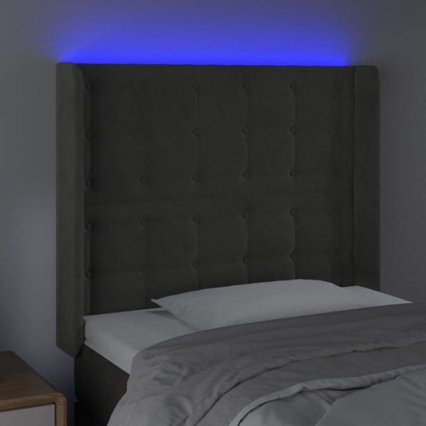vidaXL Sänggavel LED mörkgrå 83x16x118/128 cm sammet Grå