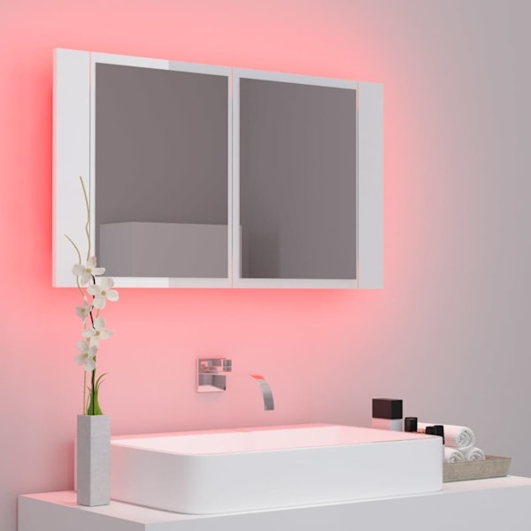 vidaXL Spegelskåp för badrum LED vit högglans 80x12x45 cm akryl Vit